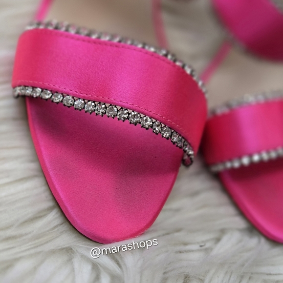 SJP by Sarah Jessica Parker Blossom Rhinestone Heel Sandals Pink Satin - Picture 5 of 10